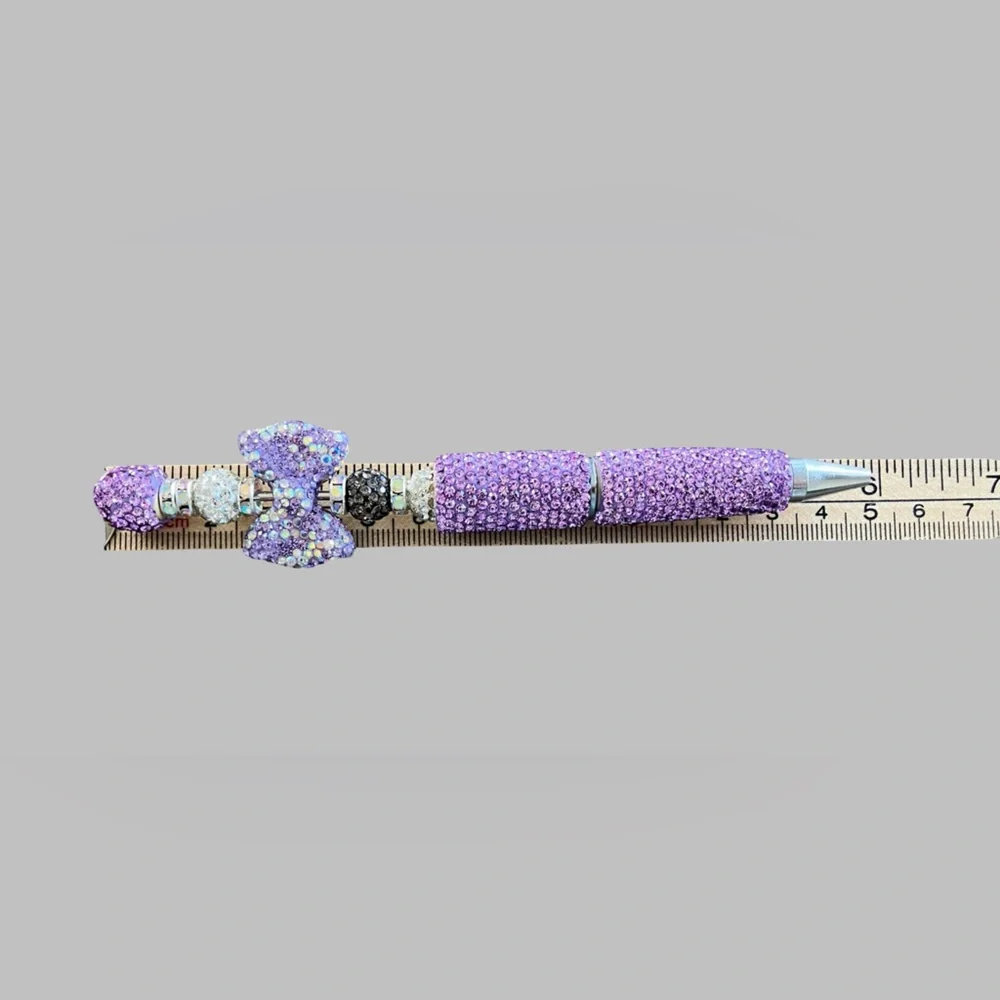 Handcrafted Rhinestone Beaded Purple Silver-tone & Black Pen Black Ink NEW